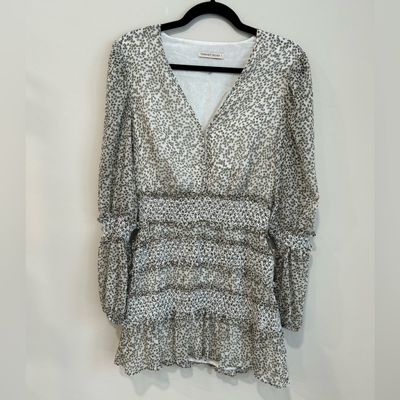 The East Order Smocked Floral Mini Dress Small Boho Long Sleeve Ruffle - Picture 4 of 9